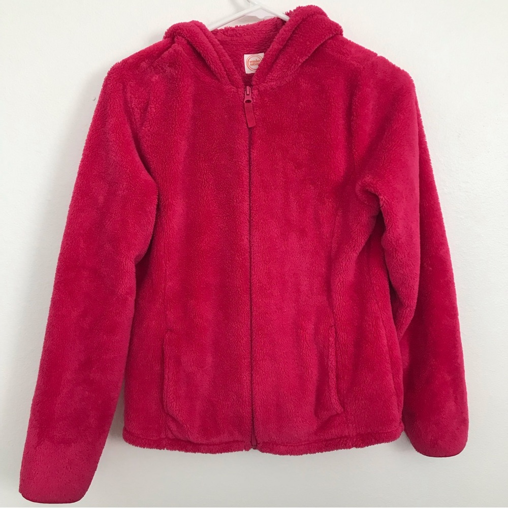 Dark pink Sherpa Wonder Nation Girls Zip Up Hoodie with inside pockets (XL)